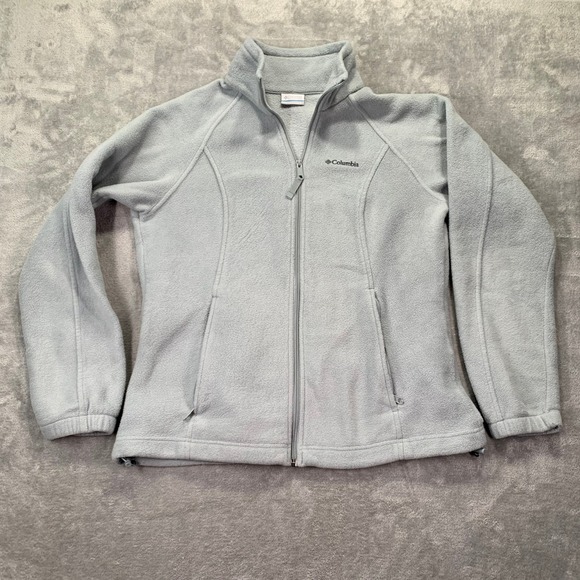 Columbia Jackets & Blazers - Columbia Soft Gray Full Zip Fleece Jacket Womens L Cozy Outdoor Layer Warm Light